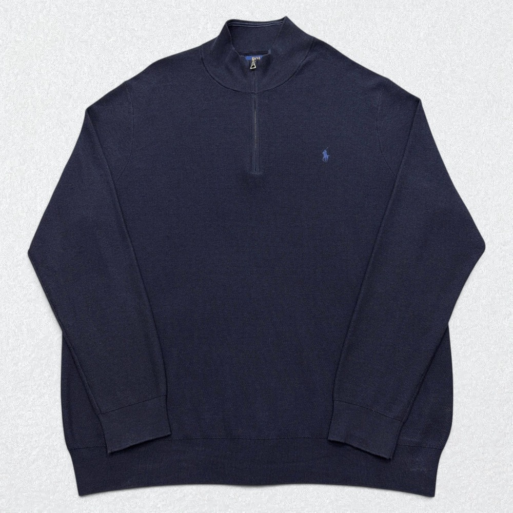 Polo Ralph Lauren Sweater Mens 3XLT Navy Blue Quarter Zip Mesh Knit Pullover